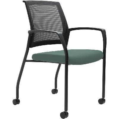 urbin 4 leg mesh back armchair castors black frame teal seat 