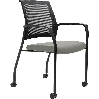 urbin 4 leg mesh back armchair castors black frame sand seat 