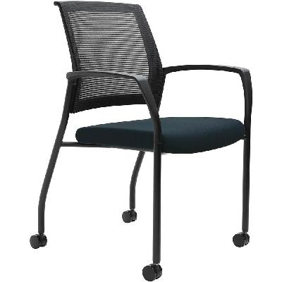 urbin 4 leg mesh back armchair castors black frame navy seat 