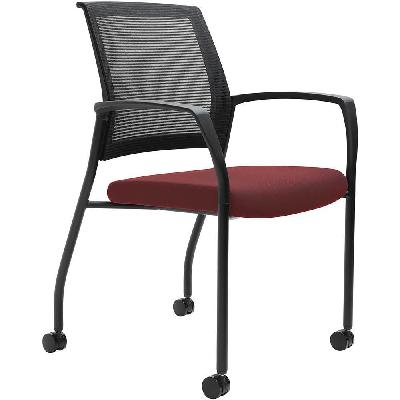 urbin 4 leg mesh back armchair castors black frame pomegranite seat 