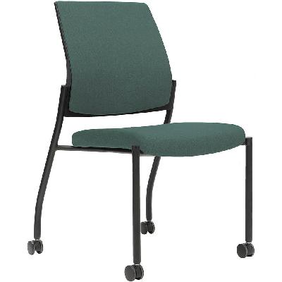 urbin 4 leg chair castors black frame teal seat inner and outer back 