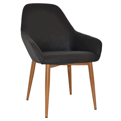 bronte tub chair pelle onyx - light oak legs 