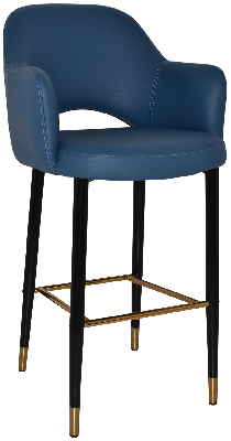 stool albury arm 750 metal black brass - vinyl blue 