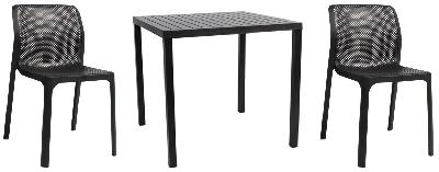 2 seat (3 piece) outdoor dining setting - table cube 800mm anthracite with 2 x bit chair anthracite