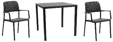 2 seat (3 piece) outdoor dining setting - table cube 800mm anthracite with 2 x bora arm chair anthracite