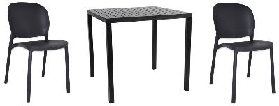 2 seat (3 piece) outdoor dining setting - table cube 800mm anthracite with 2 x hug chair anthracite