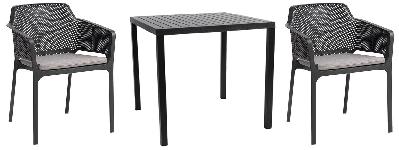 2 seat (3 piece) outdoor dining setting - table cube 800mm anthracite with 2 x net arm chair anthracite with cushion