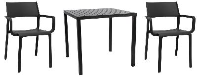 2 seat (3 piece) outdoor dining setting - table cube 800mm anthracite with 2 x trill arm chair anthracite