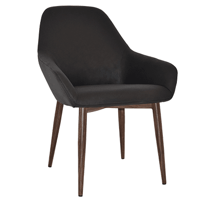 bronte tub armchair - pelle onyx - light walnut steel 