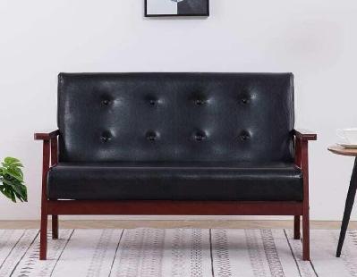 2-seater sofa black faux leather 