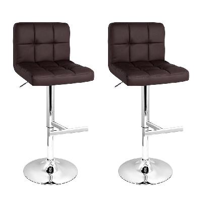 new set of 2 gas lift bar stools swivel chairs pu leather chrome chocolate