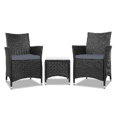 3 piece wicker outdoor furniture set - black