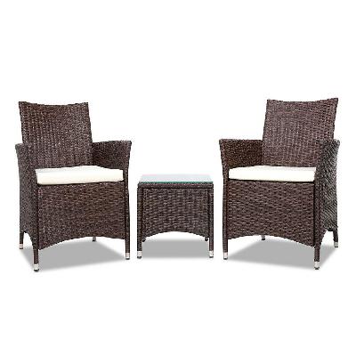 3 piece wicker outdoor furniture set - brown