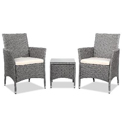 3 piece wicker outdoor chair side table furniture set - grey 