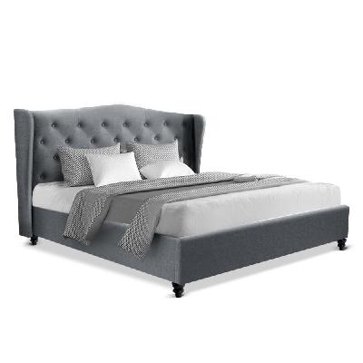 new double size wooden upholstered bed frame headboard - grey