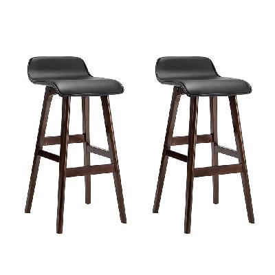 new set of 2 pu leather and wood bar stool - black