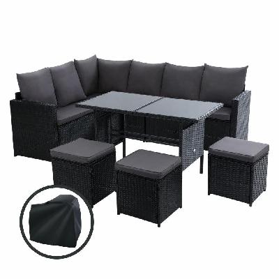 outdoor furniture dining setting sofa set wicker 9 seater storage cover black 