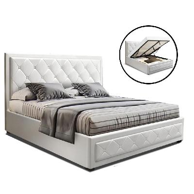 new tiyo double full size gas lift bed frame base with storage mattress white leather