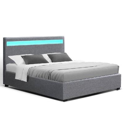 new bed frame double full size gas lift base with storage grey fabric cole