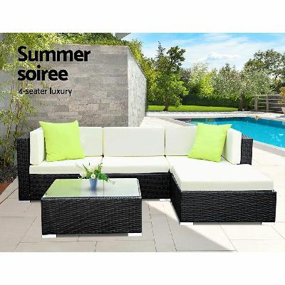 5pc outdoor furniture sofa set wicker garden patio pool lounge