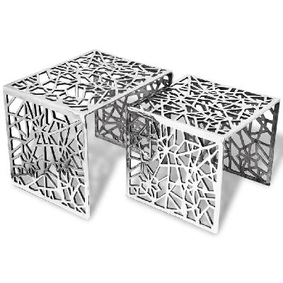 two piece side tables square aluminium silver
