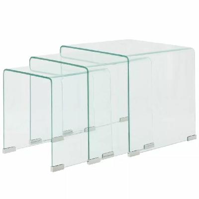 three piece nesting table set tempered glass clear