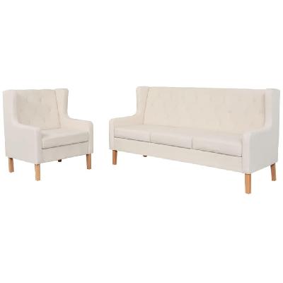 sofa set 2 pieces fabric cream white 