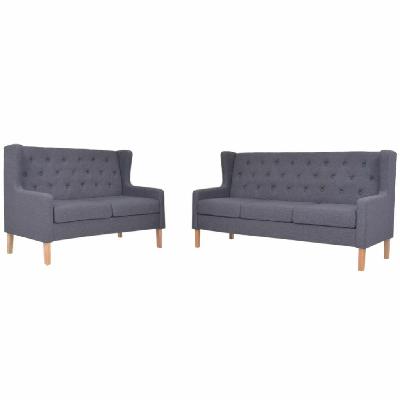 sofa set 2 pieces fabric grey 