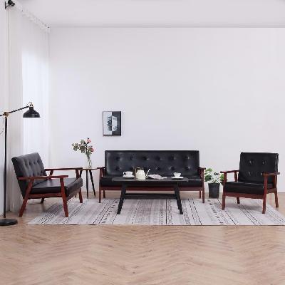 sofa set 3 piece black faux leather 