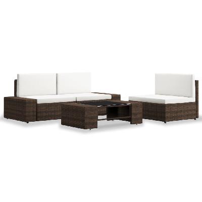 4 piece garden lounge set poly rattan brown 