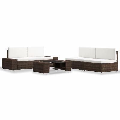 5 piece garden lounge set poly rattan brown 