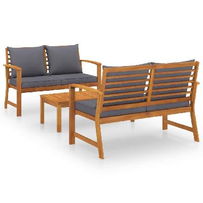 3 piece garden lounge set with cushion solid acacia wood 