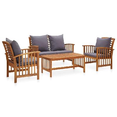 4 piece garden lounge set with cushions solid acacia wood (310258+310264)