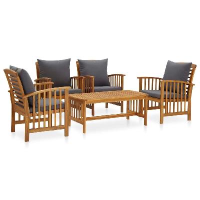 5 piece garden lounge set with cushions solid acacia wood (310255+2x310258)