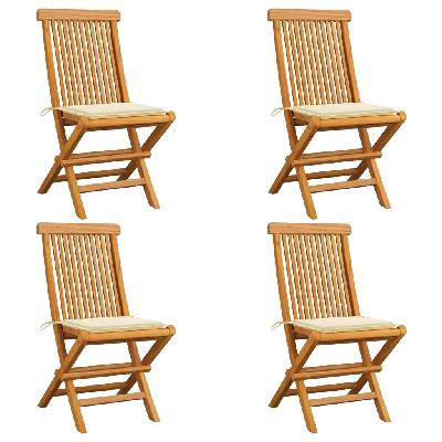 garden chairs with cream cushions 4 pcs solid teak wood