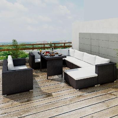 10 piece garden lounge set with cushions poly rattan black