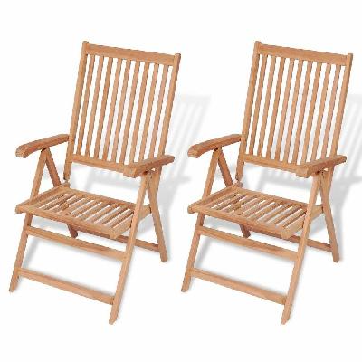 reclining garden chairs 2 pcs solid teak wood 
