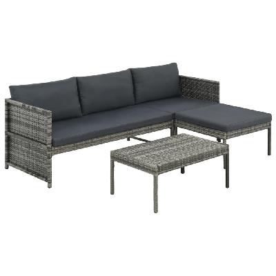 3 piece garden lounge set with cushions poly rattan grey 