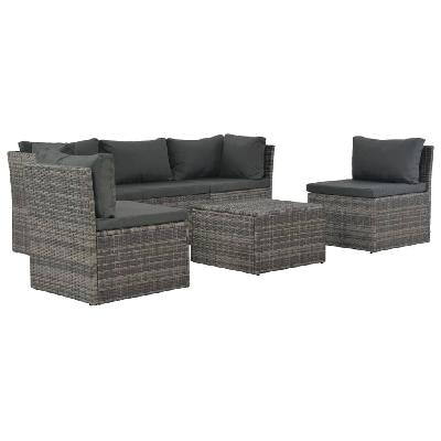 4 piece garden lounge set with cushions poly rattan grey 