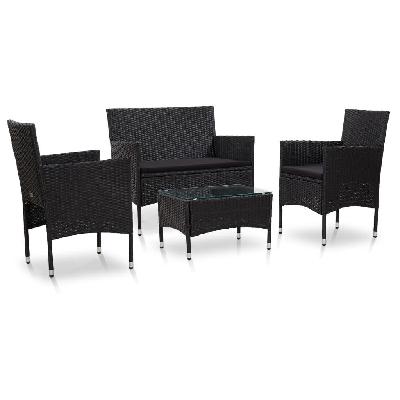 4 piece garden lounge set with cushions poly rattan black