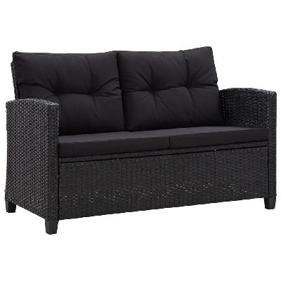 2-seater garden sofa with cushions black 124 cm poly rattan