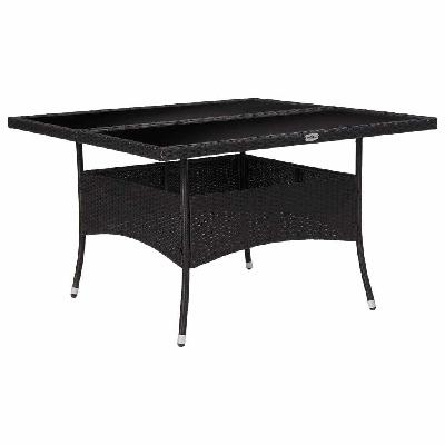 outdoor dining table black poly rattan and glass