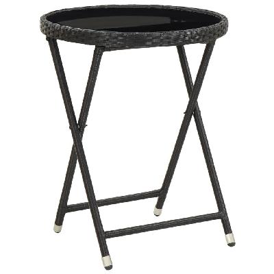 tea table black 60 cm poly rattan and tempered glass