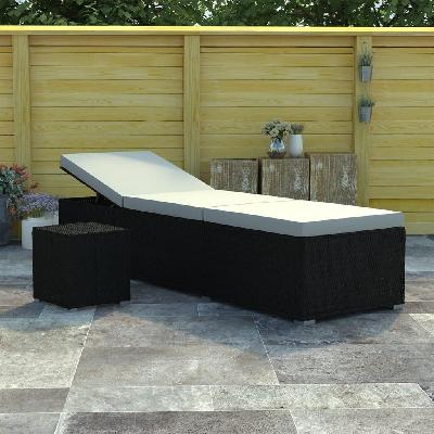 sun lounger with cushion and tea table poly rattan cream white