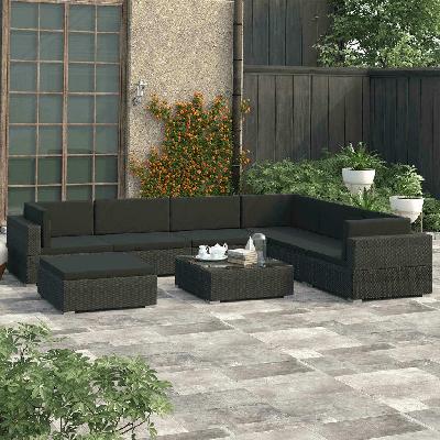 8 piece garden lounge set with cushions poly rattan black 