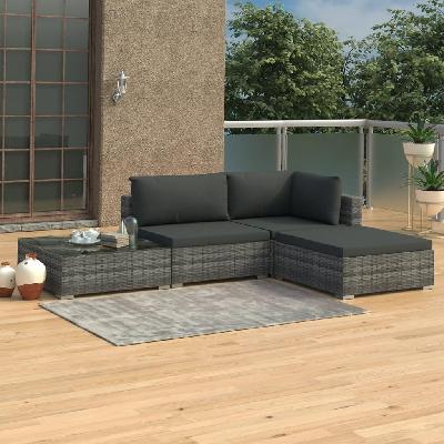 4 piece garden lounge set with cushions poly rattan grey 