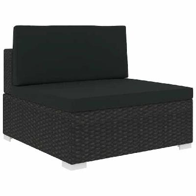 sectional middle seat 1 pc with cushions poly rattan black