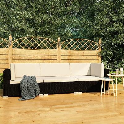 3 piece garden sofa set with cushions poly rattan black