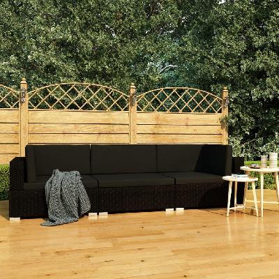 3 piece garden sofa set with cushions poly rattan black