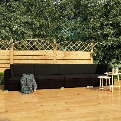 4 piece garden sofa set with cushions poly rattan black